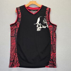 Vintage Y2K Metal Mulisha Skull Basketball Tank Top Red/Black Jersey Size Large